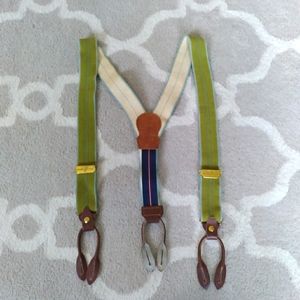 Vtg Green Police Braces Y Suspenders Firefighter Fireman Cop Green Stripe VGUC